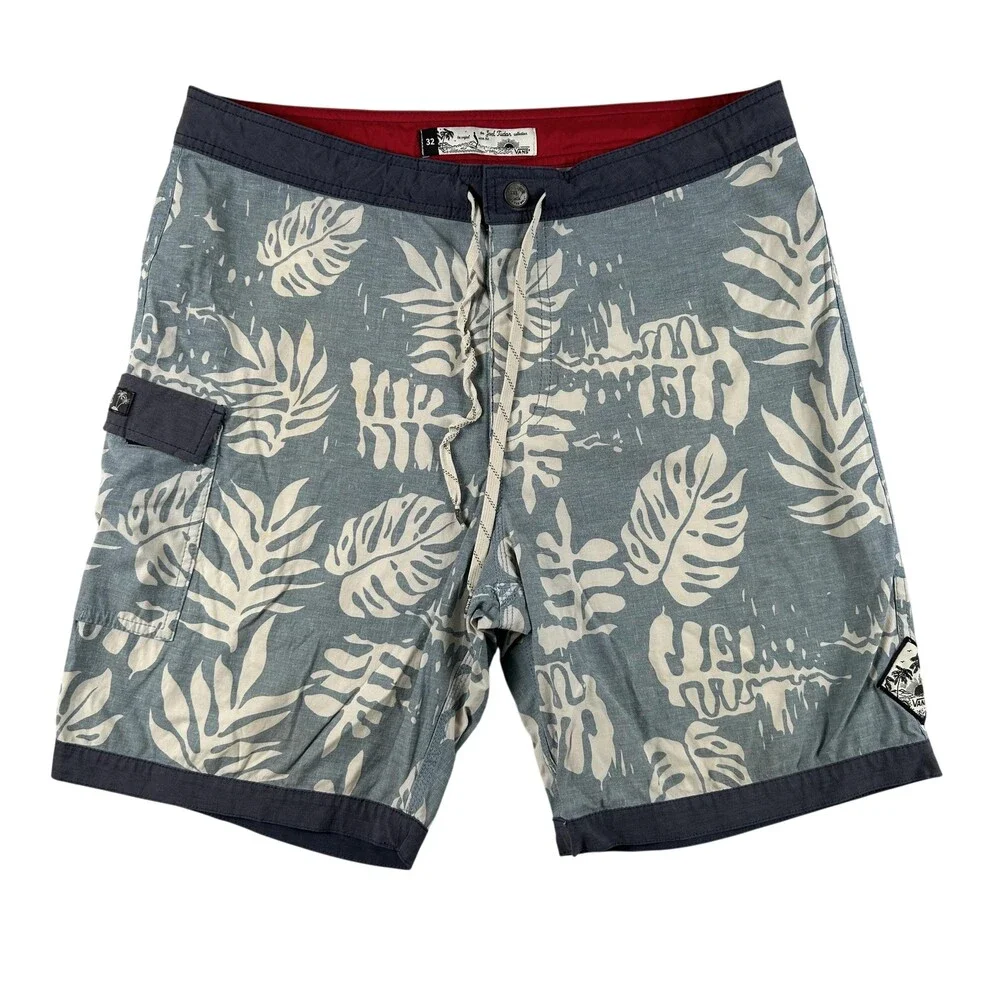 Vans Swim Trunks Mens 32 Blue Tropical Leaf Joel Tudor Board Shorts Pockets